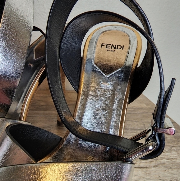 FENDI Roma Claire Silver ankle strap high heels size 6.5 NEW! - Picture 8 of 13